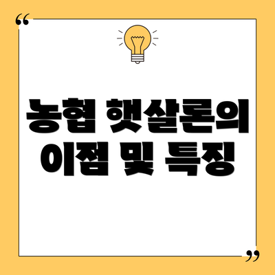 농협 햇살론의 이점 및 특징